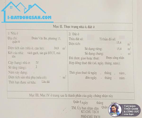 BÁN NHÀ ĐOÀN VĂN BƠ. 15M2. 3.2MX4.8M. HẺM GẦN 3M. NHÀ MỚI 2 TẦNG. KHÔNG BỊ QUY HOẠCH - 2