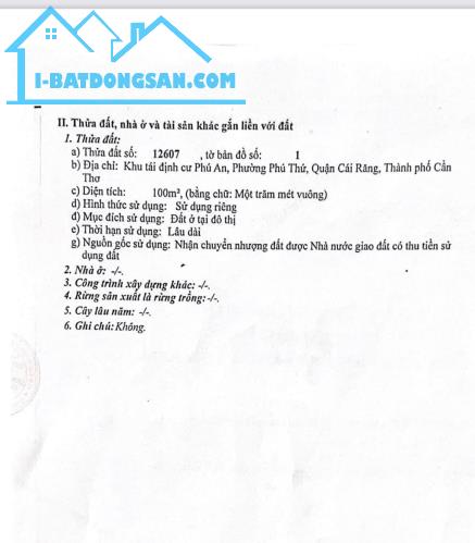 BÁN NỀN 100 m2 Sổ hồng hướng Tây Bắc ĐƯỜNG B10 KDC PHÚ AN, P. PHÚ THỨ, CÁI RĂNG, CẦN THƠ - 1