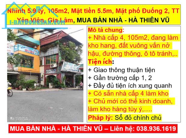 Nhỉnh 5.9 tỷ, 105m2, Mặt tiền 5.5m, Mặt phố Đuống 2, TT Yên Viên, Gia Lâm, HÀ THIÊN VŨ