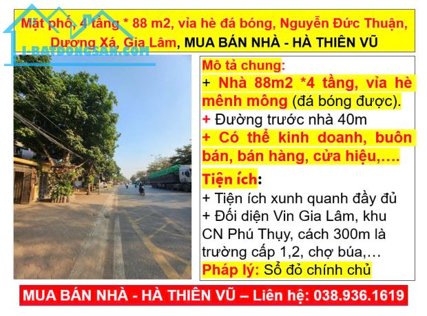 Mặt phố, 4 tầng * 88 m2, vỉa hè đá bóng, Nguyễn Đức Thuận, Dương Xá, Gia Lâm, MUA BÁN NHÀ - 3