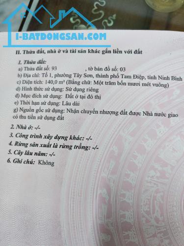 Chính chủ cần bán Nhanh Lô Đất Tại Tổ 1 - Phường Tây Sơn - TP Tam Hiệp - Ninh Bình. - 1