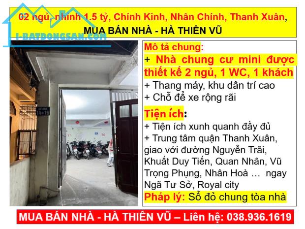 02 ngủ, nhỉnh 1.5 tỷ, Chính Kinh, Nhân Chính, Thanh Xuân, MUA BÁN NHÀ - HÀ THIÊN VŨ