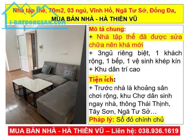 Nhà tập thể, 70m2, 03 ngủ, Vĩnh Hồ, Ngã Tư Sở, Đống Đa, MUA BÁN NHÀ - HÀ THIÊN VŨ - 5