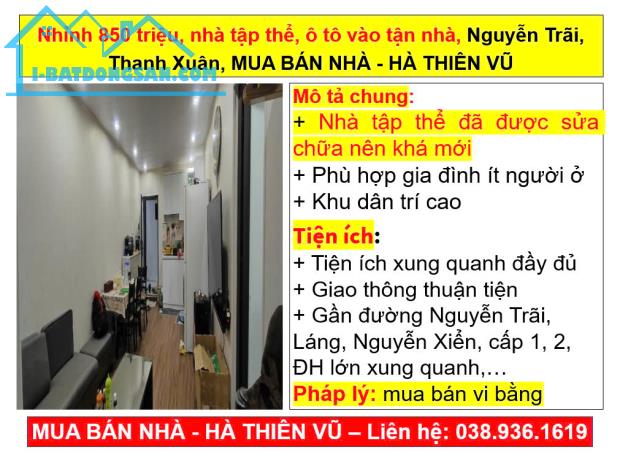 Nhỉnh 850 triệu, nhà tập thể, ô tô vào tận nhà, Nguyễn Trãi, Thanh Xuân, MUA BÁN NHÀ - HÀ - 4