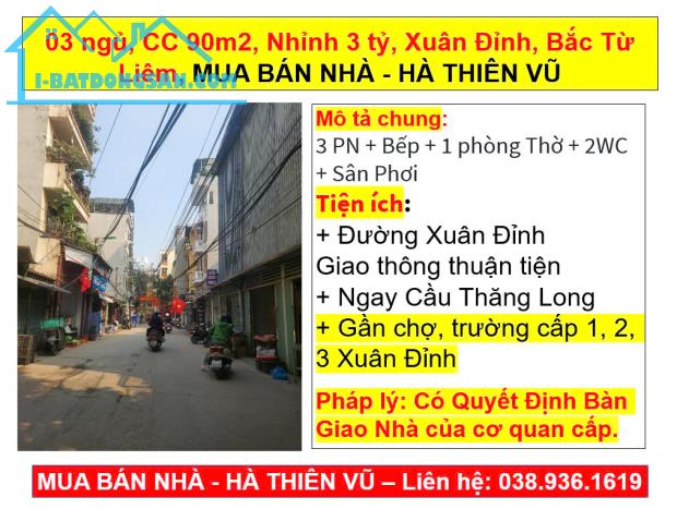 03 ngủ, CC 90m2, Nhỉnh 3 tỷ, Xuân Đỉnh, Bắc Từ Liêm, MUA BÁN NHÀ - HÀ THIÊN VŨ - 1