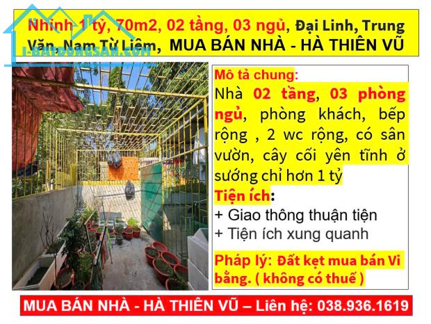 Nhỉnh 1 tỷ, 70m2, 02 tầng, 03 ngủ, Đại Linh, Trung Văn, Nam Từ Liêm, HÀ THIÊN VŨ - 5