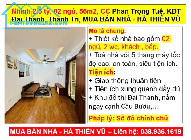 Nhỉnh 2.5 tỷ, 02 ngủ, 56m2, CC Phan Trọng Tuệ, KĐT Đại Thanh, Thanh Trì, HÀ THIÊN VŨ - 5