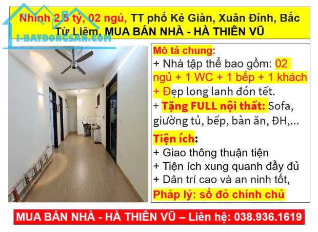 Nhỉnh 2.5 tỷ, 02 ngủ, TT phố Kẻ Giàn, Xuân Đỉnh, Bắc Từ Liêm, MUA BÁN NHÀ - HÀ THIÊN VŨ - 5