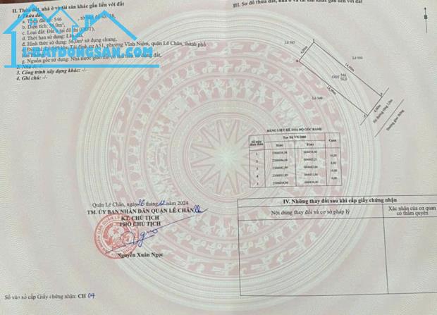 Đất tái định cư A51 Vĩnh Niệm, DT 56m, Đông Nam, đường 12m, Giá 68 tr/m - 1