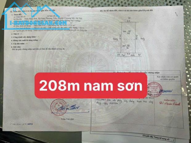 208M2 THÔN NAM SƠN-NAM PHƯƠNG TIẾN-CHƯƠNG MỸ. ĐƯỜNG 4M THÔNG GIÁ NHỈNH 1TY