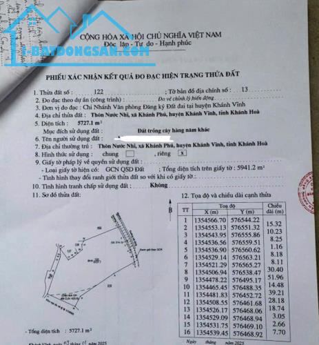 Bán đất vườn Khánh Phú - Khánh Vĩnh giáp suối gần khu công nghiệp Sông Cầu