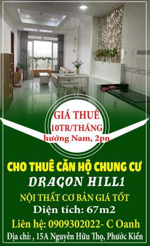 CHO THUÊ CĂN HỘ CC DRAGON HILL1, 67M2, 2PN + NỘI THẤT CƠ BẢN GIÁ TỐT XÃ PHƯỚC KIỂN, NHÀ BÈ