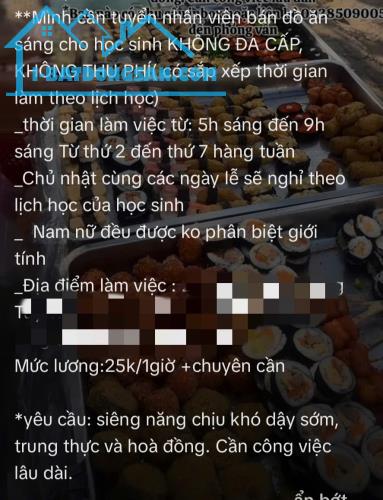 *** Mình cần tuyển nhân viên ván đồ ăn sáng cho học sinh (KHÔNG ĐA CẤP, KHÔNG THU PHÍ có