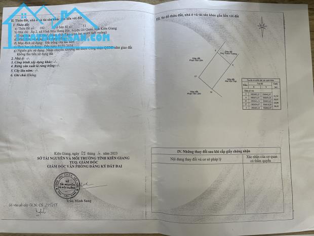 Cần bán gấp đất và nhà tại Vĩnh Hoà Hưng Bắc, Gò Quao, Kiên Giang (có 400m2 thổ cư). Giá: - 4