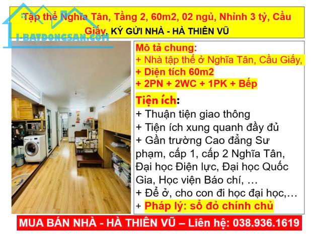 Tập thể Nghĩa Tân, Tầng 2, 60m2, 02 ngủ, Nhỉnh 3 tỷ, Cầu Giấy, KÝ GỬI NHÀ - HÀ THIÊN VŨ - 5