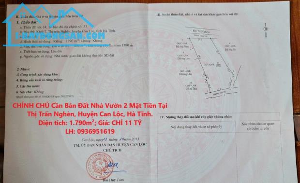 CHÍNH CHỦ Cần Bán Đất Nhà Vườn 2 Mặt Tiền Tại Thị Trấn Nghèn, Huyện Can Lộc, Hà Tĩnh.