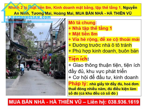 Nhỉnh 2 tỷ, mặt tiền 8m, Kinh doanh, tập thể tầng 1, Nguyễn An Ninh, Tương Mai, Hoàng Mai - 5