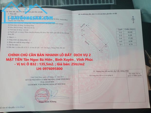 CHÍNH CHỦ CẦN BÁN NHANH LÔ ĐẤT  DỊCH VỤ 2 MẶT TIỀN Tân Ngọc Bá Hiến , Bình Xuyên , Vĩnh - 3