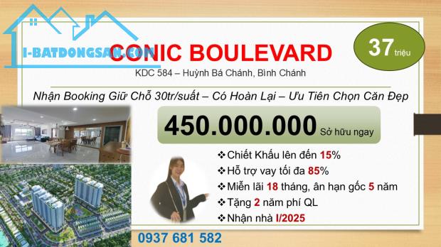 2.6 tỷ (100%) sở hữu ngay căn hộ 2PN2WC 84m2 Conic Boulevard - Cuối Võ Văn Kiệt