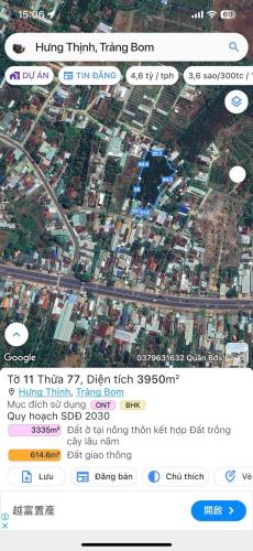 BÁN ĐẤT 3950M² ĐƯỜNG SÔNG THAO, HƯNG THỊNH, TRẢNG BOM – MT 14M, CÁCH QL1A CHỈ 100M - 1