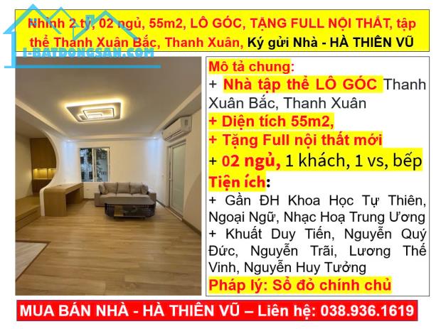 Nhỉnh 2 tỷ, 02 ngủ, 55m2, LÔ GÓC, TẶNG FULL NỘI THẤT, tập thể Thanh Xuân Bắc, Thanh Xuân - 5