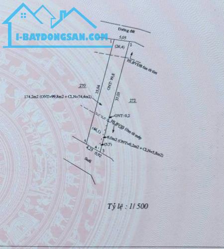 Đất thổ cư ngay ubnd 180m2 có 100m2 thổ cư giá 190 triệu đường lớn 12m