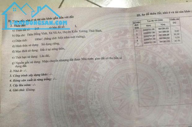 Chính Chủ Cần Bán Lô Đất Vị Trí Đẹp Xã Vũ An, Huyện Kiến Xương, TP Thái Bình