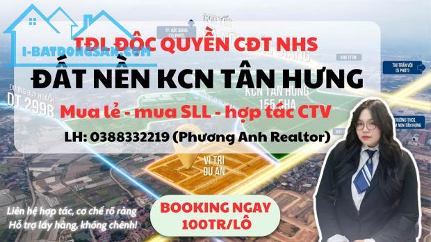 QUỸ HÀNG ĐỘC QUYỀN 2 TỶ/LÔ ĐẤT NỀN  BẮC GIANG - Sát Cạnh KCN 155ha TÂN HƯNG.