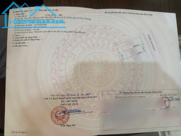 Bán lô C46 đấu giá Lai Sơn, Vĩnh Yên băng 2 QL2C lh_0987673102