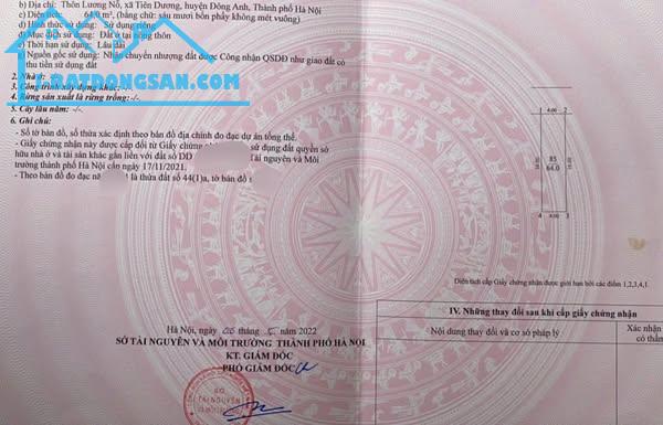 Bán 64m² đất ở thôn Lương Nỗ, xã Tiên Dương - DA - HN.