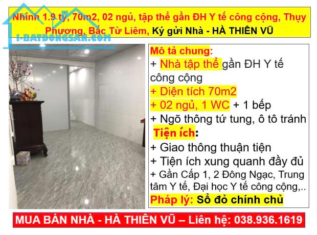 Nhỉnh 1.9 tỷ, 70m2, 02 ngủ, tập thể gần ĐH Y tế công cộng, Thụy Phương, Bắc Từ Liêm - 4