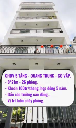 BÁN CHDV 5 TẦNG - DÒNG TIỀN 100 Tr/ THÁNG - 8*21m - QUANG TRUNG - GÒ VẤP - 19.5TỶ.