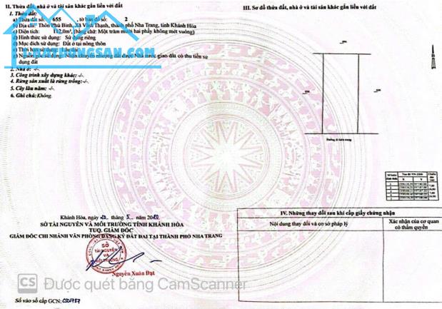 Bán lô đất 112m2 (full thổ cư) xã Vĩnh Thạnh - Nha Trang, đường oto. Giá chỉ 2tỷ2 - 4