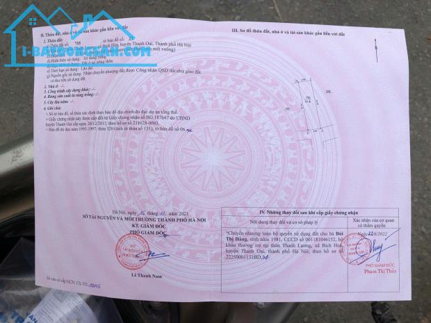 Cần bán mảnh đất tại địa chỉ: Thôn Thanh Lương, Xã Bích Hoà, huyện Thanh Oai
