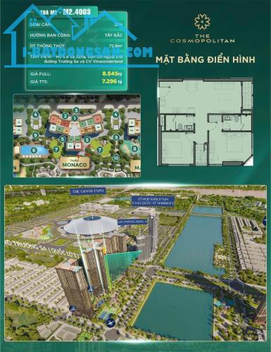 Căn hộ chung cư 2 ngủ, diện tích 72.8m2 tại chung cư The Cosmopolitan, vinhomes Cổ loa,