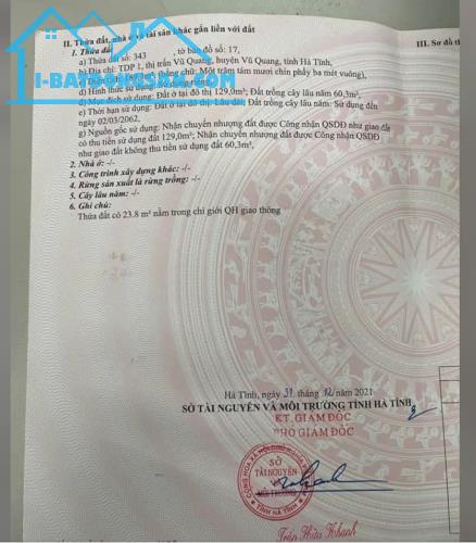 ĐẤT ĐẸP - GIÁ TỐT - Chính chủ bán nhanh đất Tại TT Vũ Quang, Huyện Vũ Quang, Hà Tĩnh.