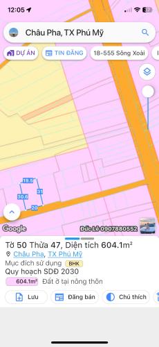 Cần bán lô đất châu pha.600mv đường bê tông kdc
