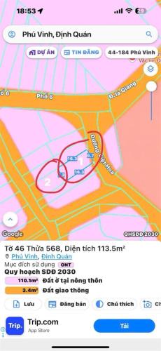 CHÍNH CHỦ CẦN BÁN 2 LÔ ĐẤT 2 mặt tiền lớn tại Phú Vinh , huyện Định Quán, tỉnh Đồng Nai