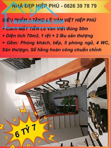 Siêu phẩm 3 tầng trung tâm Lê Văn Việt Hiệp Phú, Thủ Đức, 70m2, chỉ 6 tỷ X
