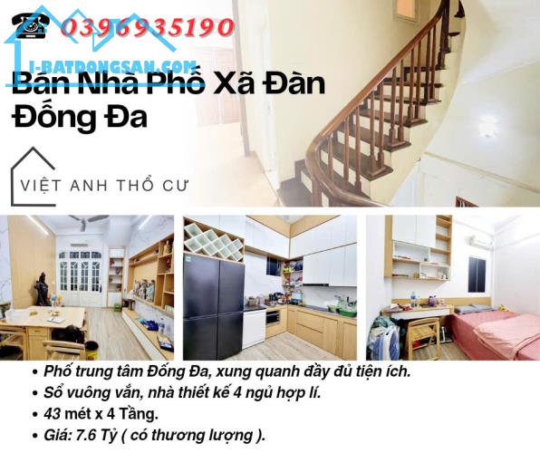 Bán nhà phố Xã Đàn_Sổ Đỏ Vuông Vắn_4 Ngủ_43mx4T_Giá: 7.6 Tỷ_Lh: 0396935190. - 3