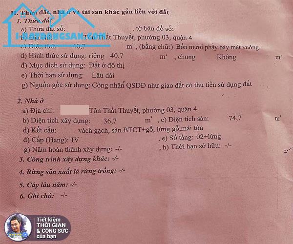 BÁN NHÀ CÓ DÒNG TIỀN 13TR. PHƯỜNG 3, QUẬN 4. 41M2. 3 TẦNG. KHU YÊN TĨNH. KHÔNG QUY HOẠCH - 3