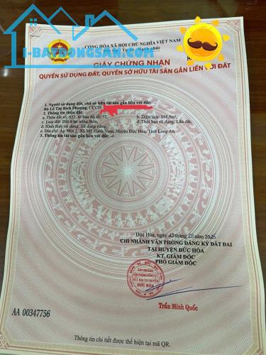 ĐẤT SIÊU ĐẸP - GIÁ ĐẦU TƯ Chính Chủ Cần Bán Nhanh Đất Xã Mỹ Hạnh Nam, Đức Hòa, Long An - 1