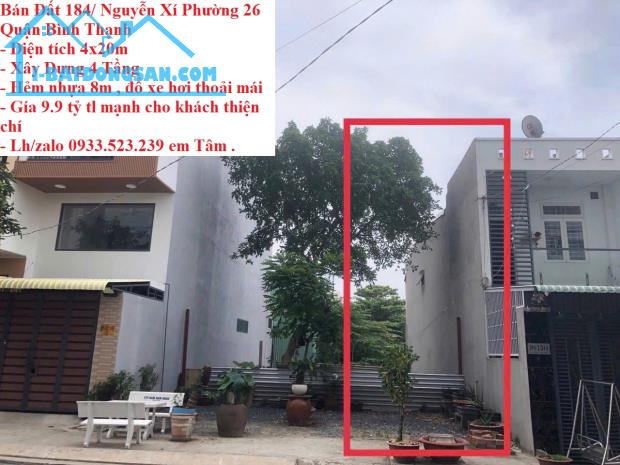 Bán Đất Bình Thạnh , Gần TTTM Vicom Nguyễn Xí , 4x20m , Đường Nhựa 10m giá rẻ