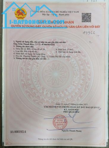 Bán lô đất Thạnh Lộc 40, phường Thạnh Lộc, Quận 12