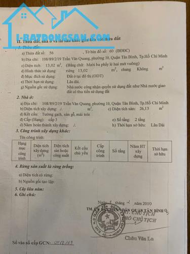 bán nhà  hẻm trước nhà 5m trần văn quang p 10 tân bình 1 trệt 1 lầu sổ hòng riêng giá 1,8 - 4