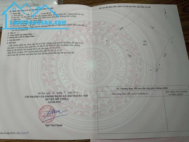 CHÍNH CHỦ BÁN 58M FULL THỔ CƯ,TT QUANG MINH,44TR/M ĐƯỜNG Ô TÔ,GẦN CHỢ,TRƯỜNG HỌC - 3