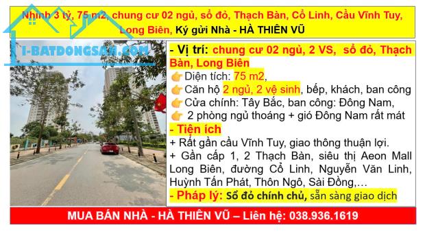 Nhỉnh 3 tỷ, 75 m2, chung cư 02 ngủ, sổ đỏ, Thạch Bàn, Cổ Linh, Cầu Vĩnh Tuy, Long Biên, Ký - 5