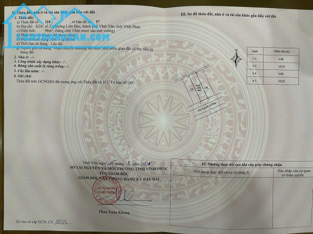 Bán lô 96m2 hướng Đông Nam, đường Nguyễn Tư Phúc, Vĩnh Yên lh_0987673102 - 1