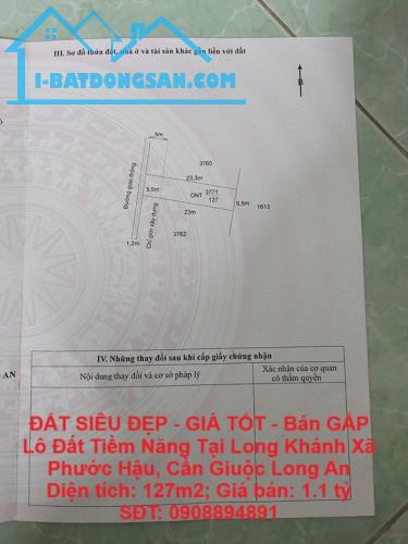 ĐẤT SIÊU ĐẸP - GIÁ TỐT - Bán GẤP Lô Đất Tiềm Năng Tại Long Khánh Xã Phước Hậu, Cần Giuộc