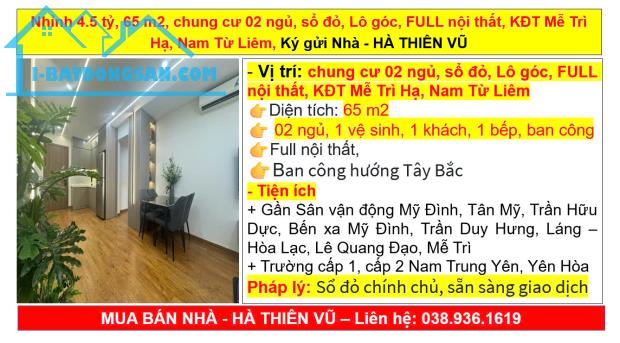 Nhỉnh 4.5 tỷ, 65 m2, chung cư 02 ngủ, sổ đỏ, Lô góc, FULL NT, KĐT Mễ Trì Hạ, Nam Từ Liêm - 5